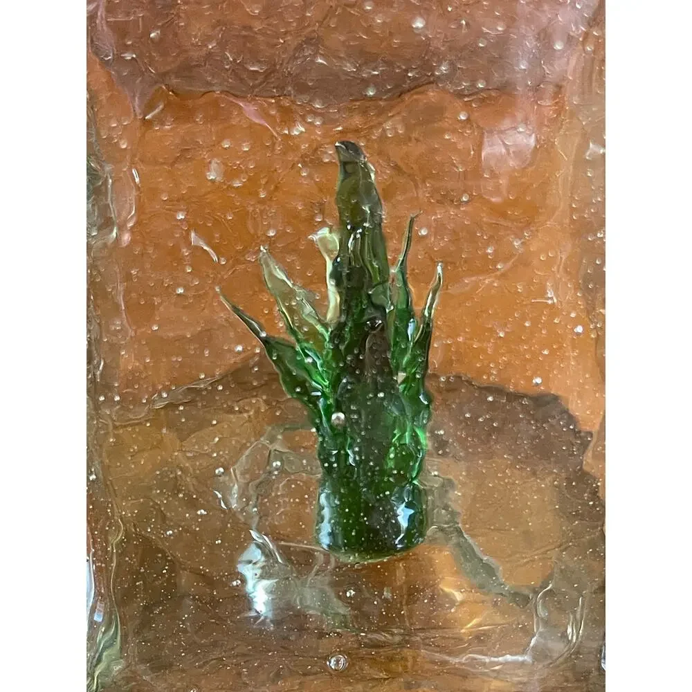 Casta Green Hand Blown Tequilla Bottle w/ Glass Agave Inside & Wood / Cork Top